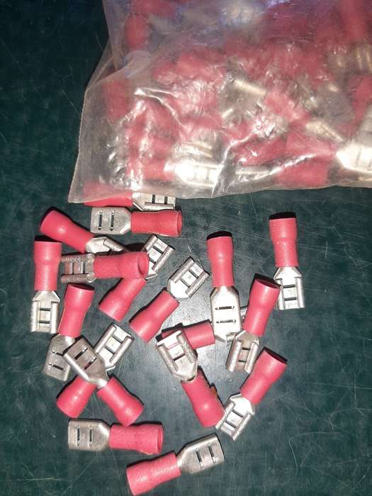 Electrical crimp connectors and two boxes of small bolts. One price.