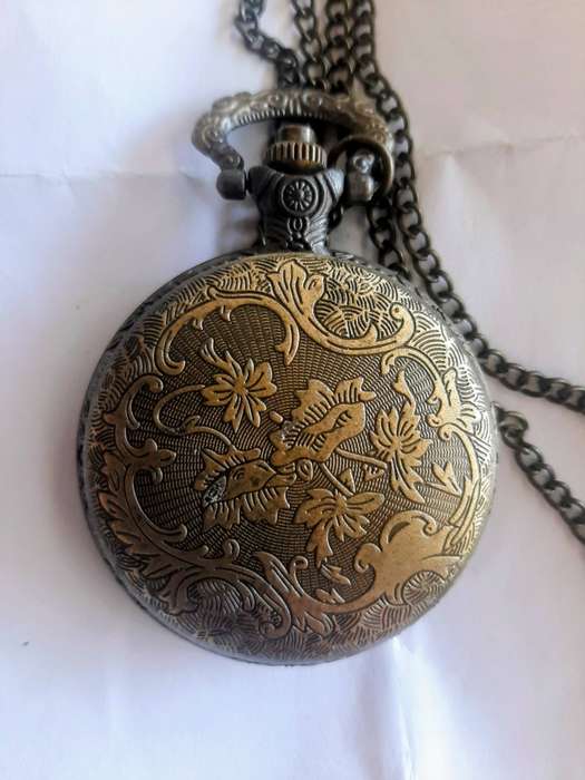 Vintage bronze zodiac chinese quartz pocket watch with chain.Working.