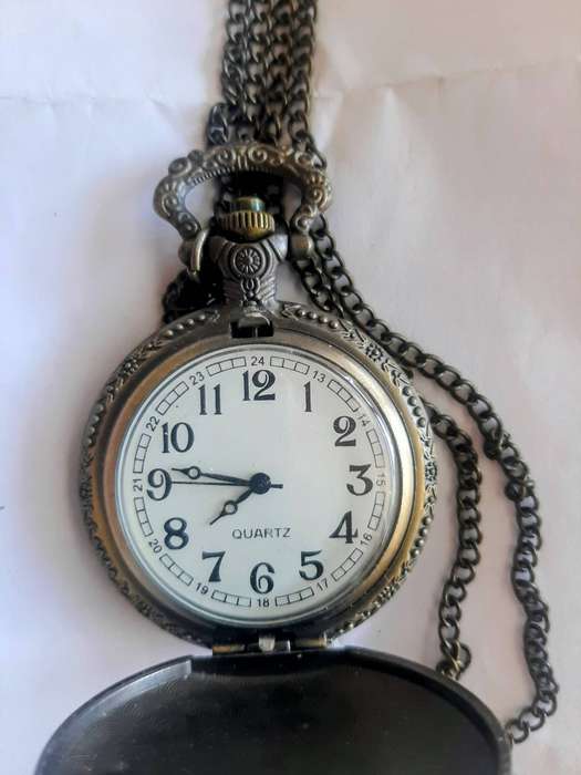 Vintage bronze zodiac chinese quartz pocket watch with chain.Working.