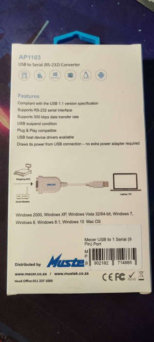Mecer USB to Serial RS-232 Converter