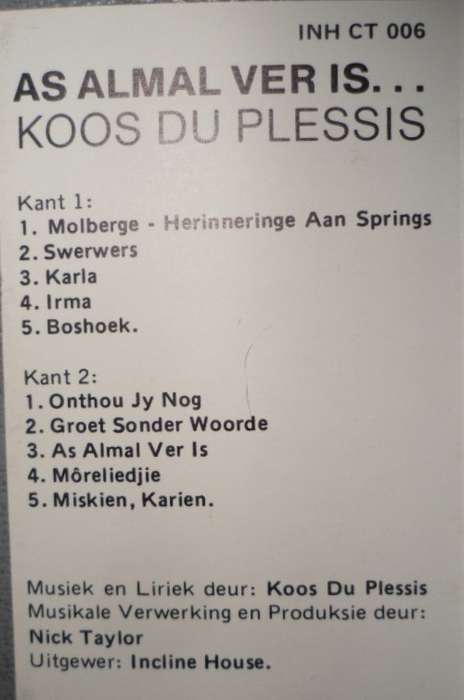 As Almal ver is. Koos du Plessis. Kasset. SKAARS.