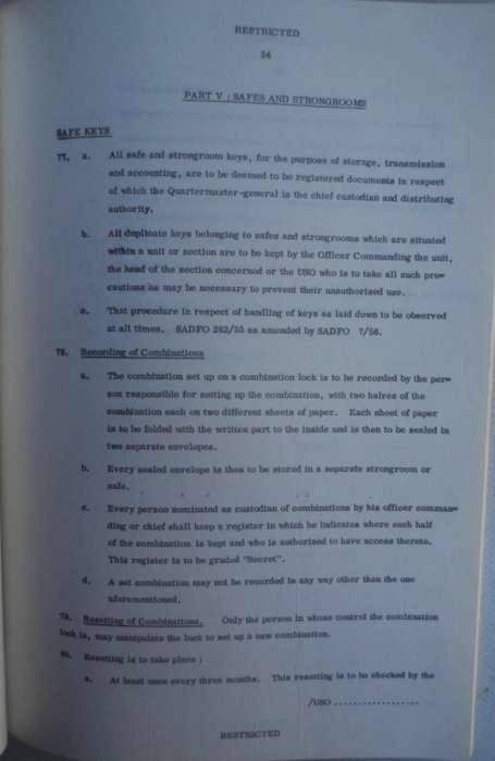 Concept Security Instructions for the SADF.  RARE!