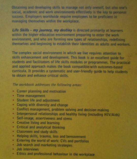 Life Skills. My journey, my destiny. Ed: E. Van Heerden. For Tertiary Education Students.