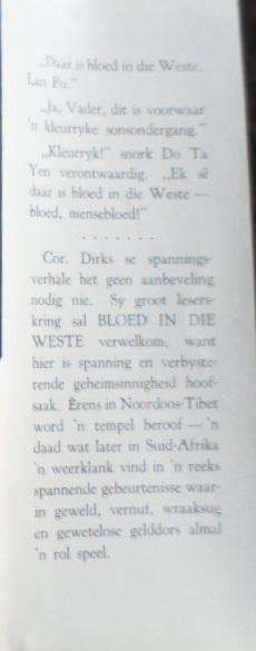 Bloed in die Weste - Cor Dirks.  Skaars stofomslag.