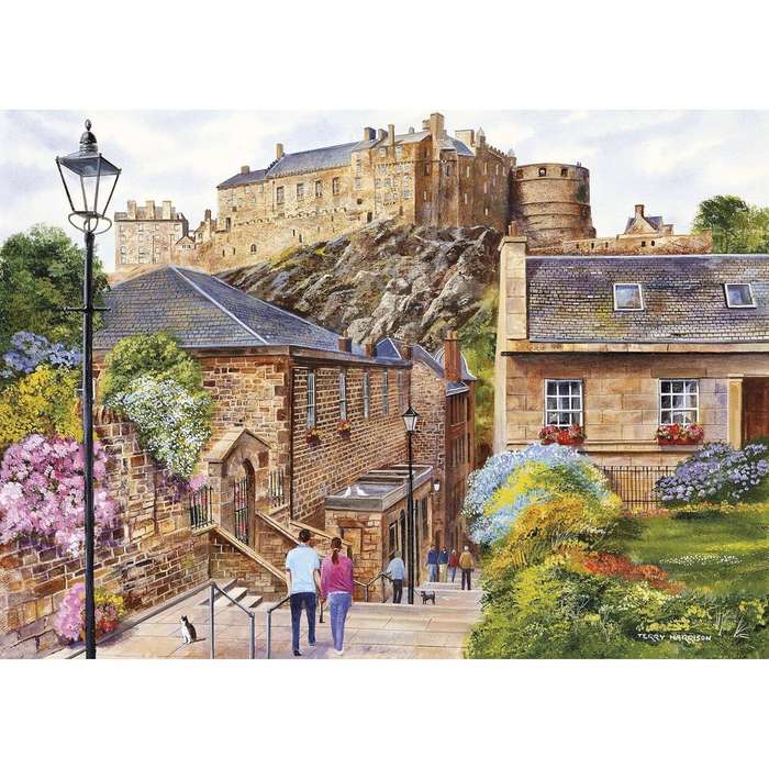 Gibsons 1000 Piece Puzzle: Edinburgh The Vennel Castle Trees England