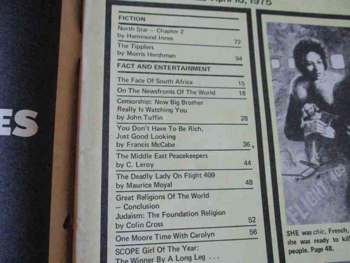 SCOPE MAGAZINE 18 APRIL 1975 ( jackie onassis, censorhip sa, middle-east, pauline graham ct