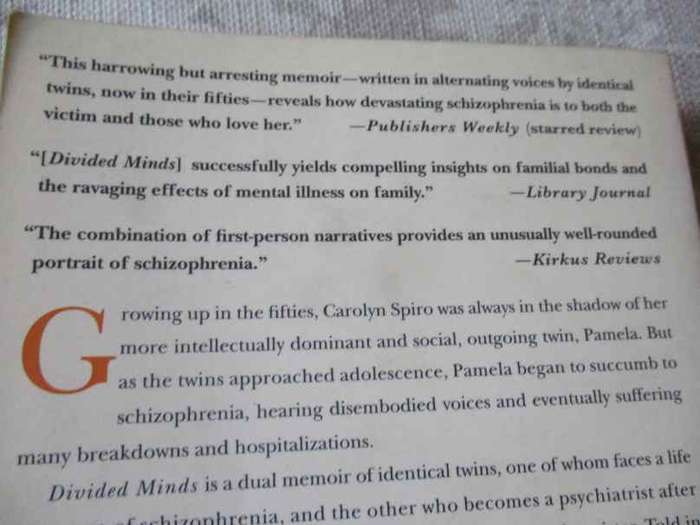 DIVIDED MINDS - TWIN SISTERS AND THEIR JOURNEY THROUGH SCHIZOPHRENIA - PAMELA SPIRO WAGNER AND ...