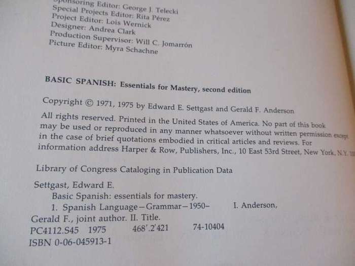 BASIC SPANISH - ESSENTIALS FOR MASTERY - EDWARD E SETTGAST
