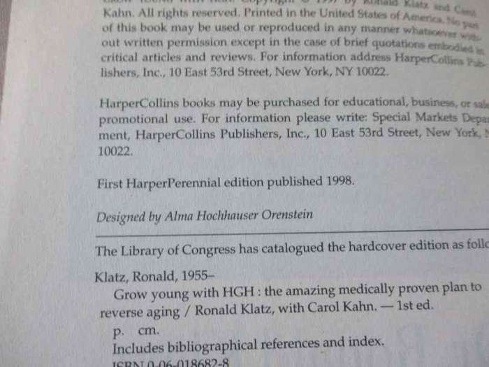 GROW YOUNG WITH HIGH - THE AMAZING MEDICAL PLAN TO REVERSE THE EFFECTS OF AGING ..- Dr RONALD KLATZ