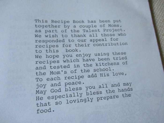 HARVEST CHRISTIAN SCHOOL RECIPE BOOK