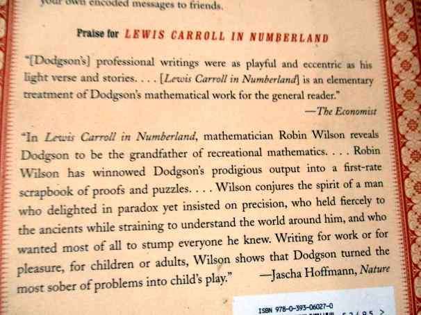 LEWIS CARROLL IN NUMBERLAND - HIS FANTASTICAL MATHEMATICAL LOGICAL LIFE - ROBIN WILSON