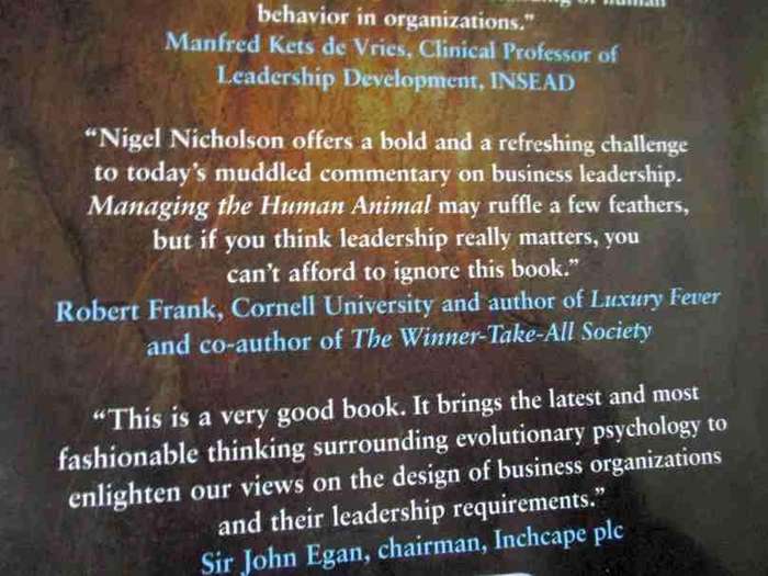 MANAGING THE HUMAN ANIMAL - NIGEL NICHOLSON