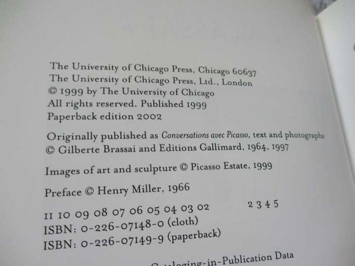CONVERSATIONS WITH PICASSO - BRASSAI - TRANSLATED BY JANE MARIE TODD - UNIVERSITY OF CHICAGO PRESS