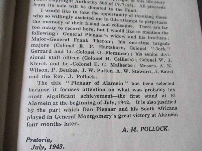 PIENAAR OF ALAMEIN - THE LIFE STORY OF A GREAT SOUTH AFRICAN SOLDIER - A.M. POLLOCK
