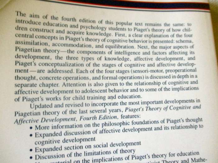 PLAGET'S THEORY OF COGNITIVE AND AFFECTIVE DEVELOPMENT - BARRY J WADSWORTH ( FOURTH EDITION )