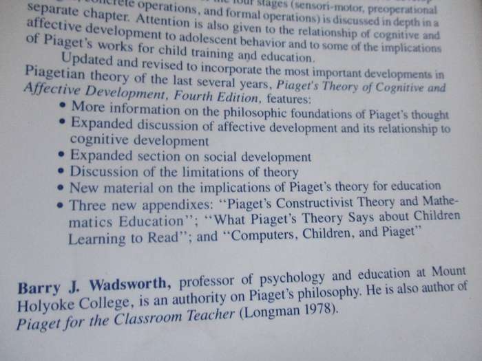 PLAGET'S THEORY OF COGNITIVE AND AFFECTIVE DEVELOPMENT - BARRY J WADSWORTH ( FOURTH EDITION )