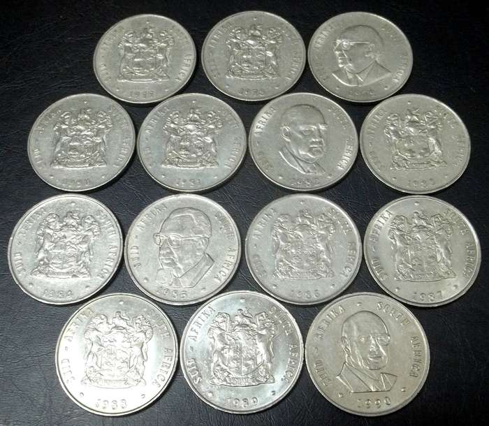 RSA - Full set of Nickel R1 coins - 1977 to 1990