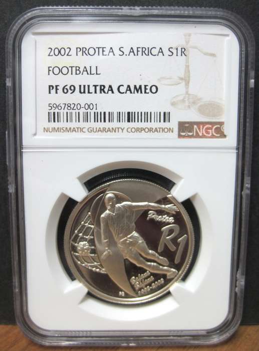 RSA 1 Rand 2002 FOOTBALL - NGC PF69 Ultra Cameo