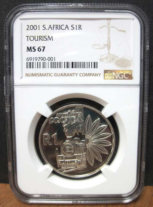 RSA 1 Rand 2001 - NGC MS67 - Tourism - 2nd best, only 6 better