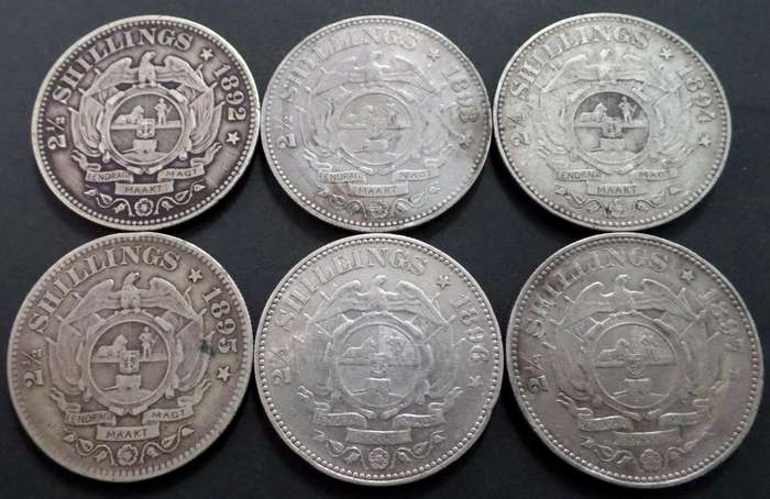 ZAR Two & Half Shillings 1892-1897 - Full set