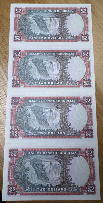 4x Rhodesia 2 Dollars 1979 - aUNC to UNC condition