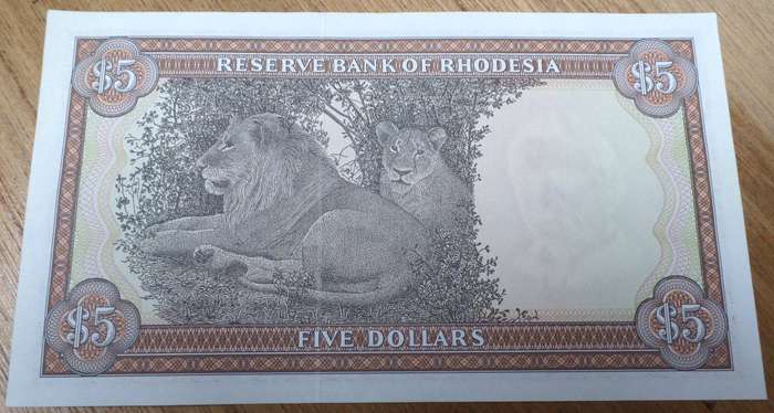 Rhodesia 5 Dollars 1978 - aUNC to UNC condition