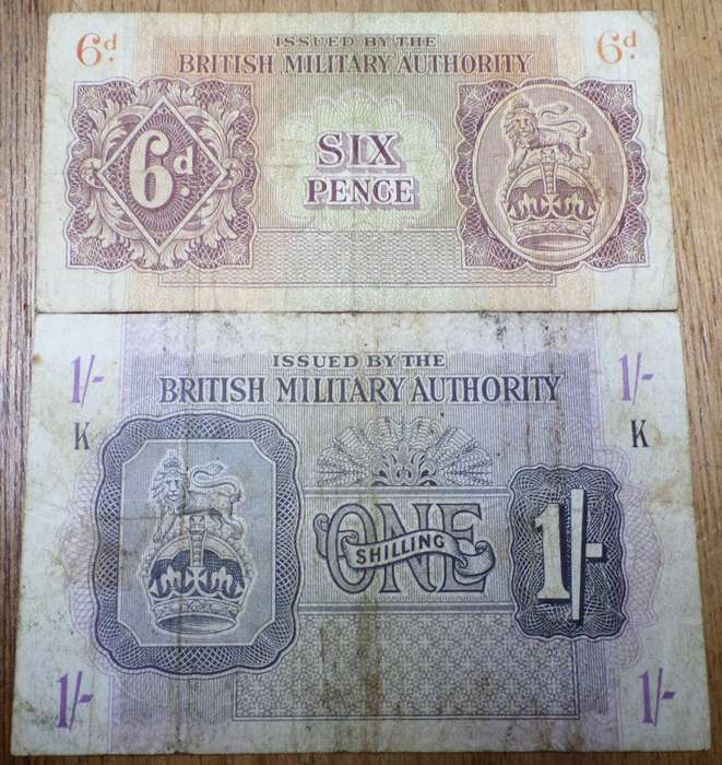 1943 British Military Authority 6d & 1/- vouchers issued in Italy