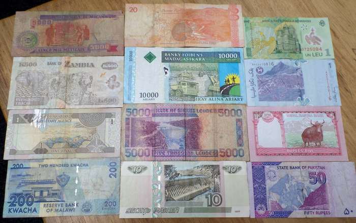 Lot of 12 International bank notes