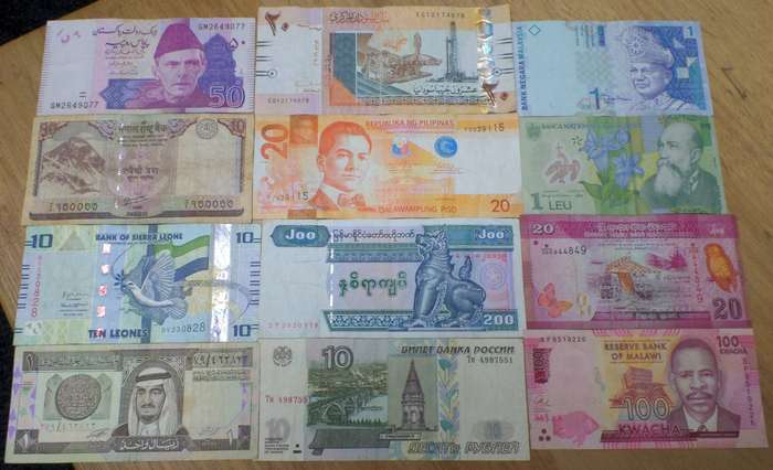 Lot of 12 International bank notes