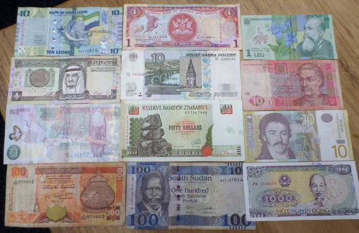 Lot of 12 International bank notes