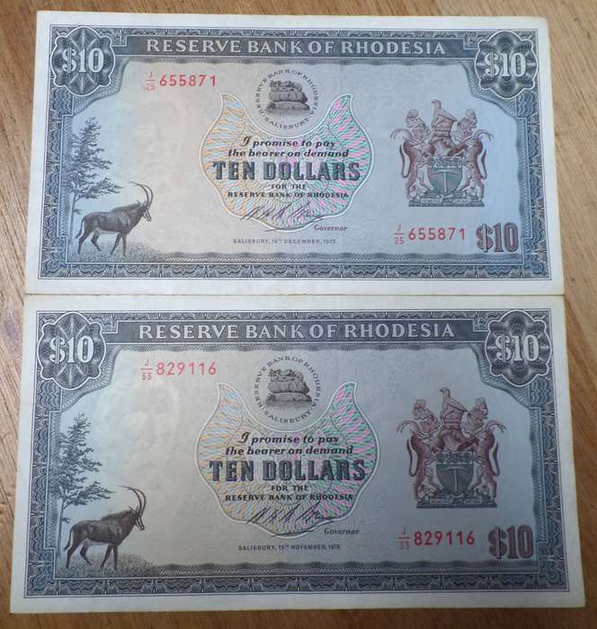 Rhodesia 10 Dollars 1973 & 1975