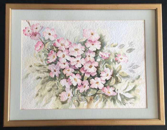 ORIGINAL THELMA WHITING - WATER COLOUR IN GOLD FRAME BEHIND GLASS