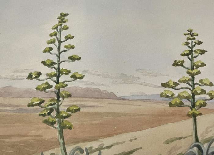 ORIGINAL P. WHITWORTH - WATER COLOUR PAINTING IN GOLD FRAME - KAROO LANDSCAPE