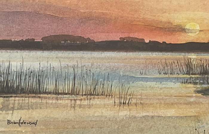 ORIGINAL BRIAN HOLMWOOD "SUNSET" - WATER COLOUR PAINTING BEHIND GLASS