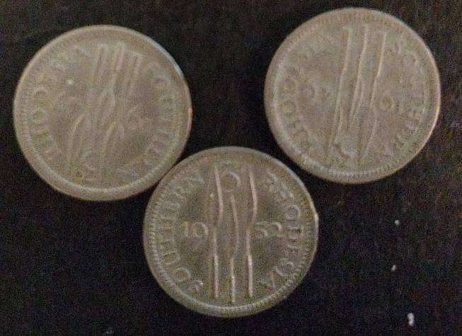 3 PENCE COINS SET OF 3 - SOUTHERN RHODESIA -  KING GEORGE VI