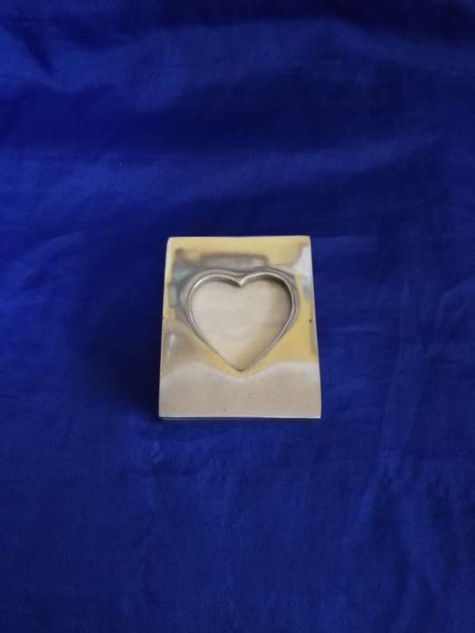 Small Pewter Keepsake box with Heart Shaped Recessed Photo Frame- Vintage