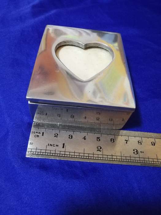 Small Pewter Keepsake box with Heart Shaped Recessed Photo Frame- Vintage