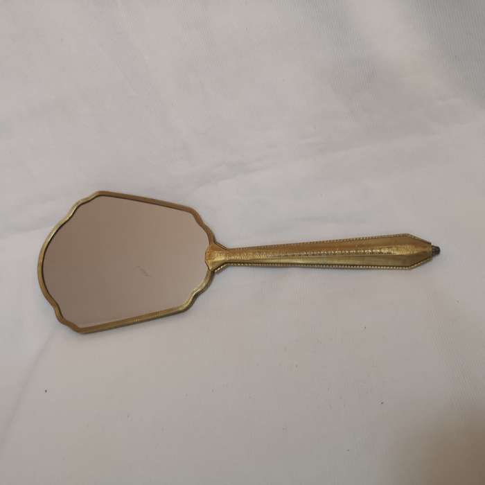 1950s/60s vintage floral dressing table handheld vanity mirror. Gold tone mirror.