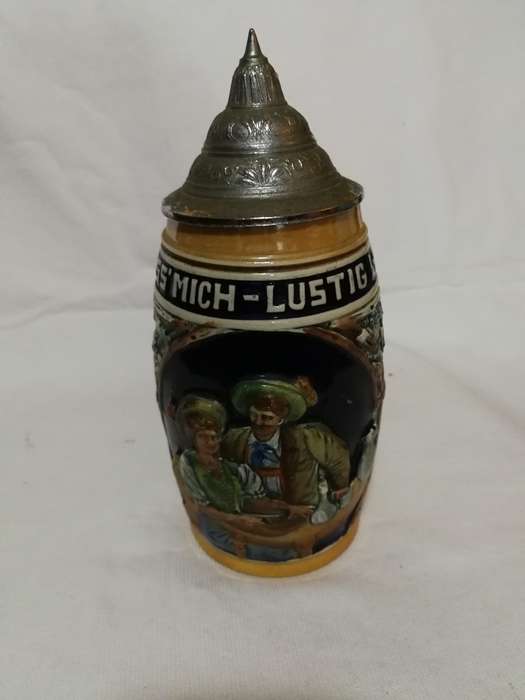 Original King 500/34 Vintage "Lustig Fass Mich" German Lidded Beer Stein