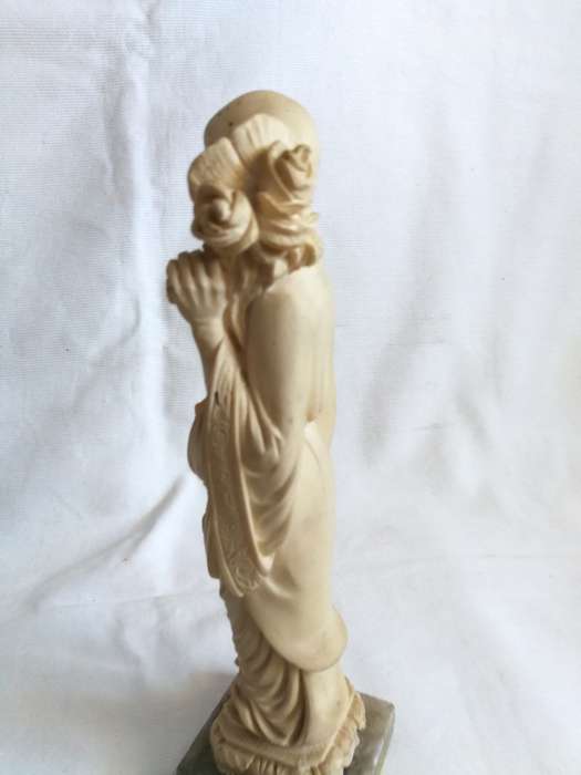 Vintage Italian Alabaster Asian Man Figurine Statue on a Marble Pedestal