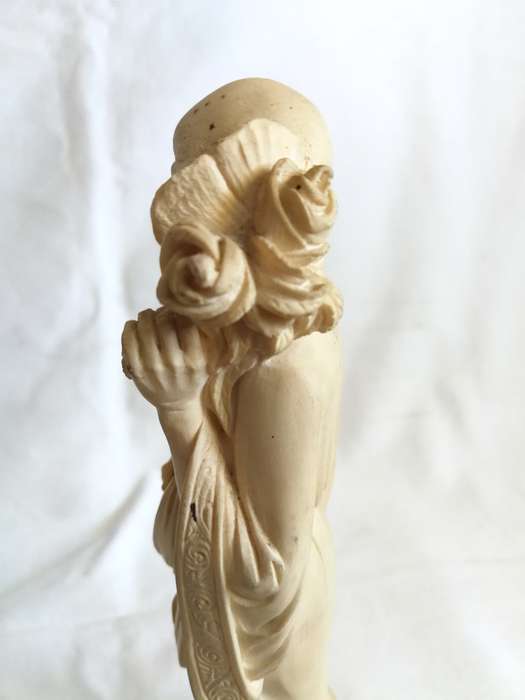 Vintage Italian Alabaster Asian Man Figurine Statue on a Marble Pedestal