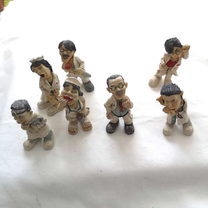 Vintage Caricature Figures of doctors and nurses. Handmade