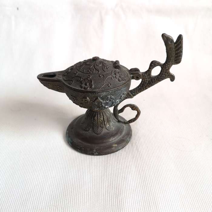 Serpent or Dragon HandleLamp/ Incense Burner with Floral Work- Vintage