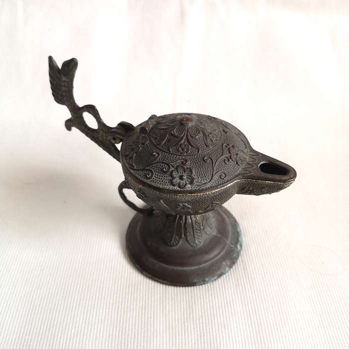 Serpent or Dragon HandleLamp/ Incense Burner with Floral Work- Vintage