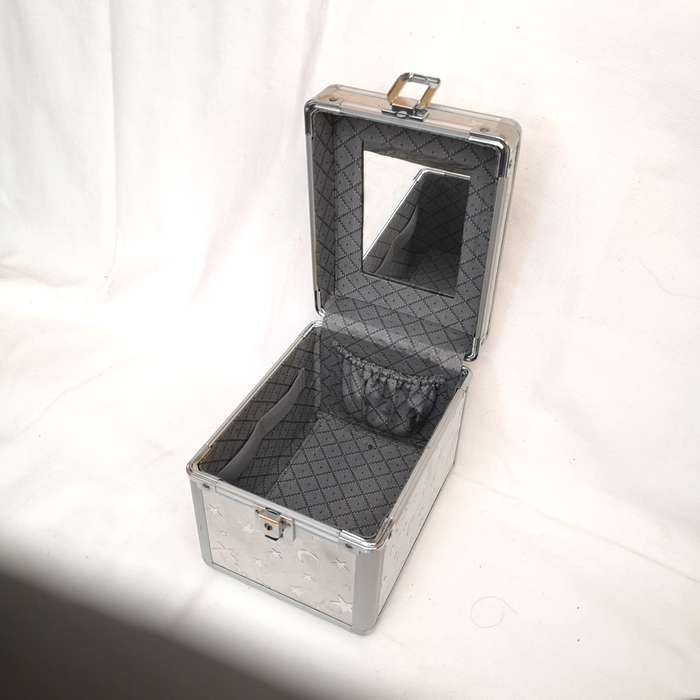 Vanity Case- Aluminium Vintage with key- Moon & Stars Embossed
