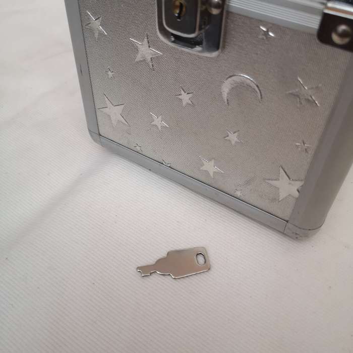 Vanity Case- Aluminium Vintage with key- Moon & Stars Embossed