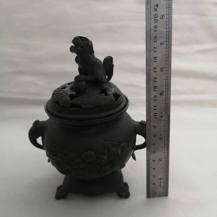 Antique Chinese Bronze Censer / Incense Burner, Foo Dog/Lion on Lid