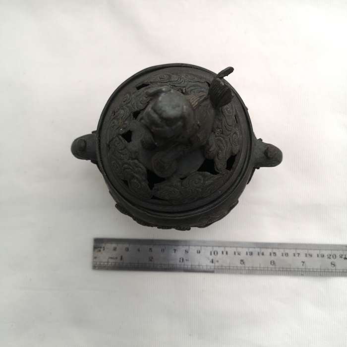 Antique Chinese Bronze Censer / Incense Burner, Foo Dog/Lion on Lid