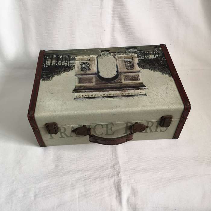 France or Paris Case- Vintage with Metal Handles and Hinge