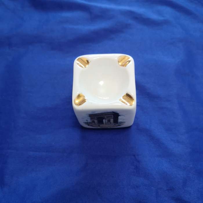 Vintage Limoges Porcelain Block Cube Ashtray France Souvenir